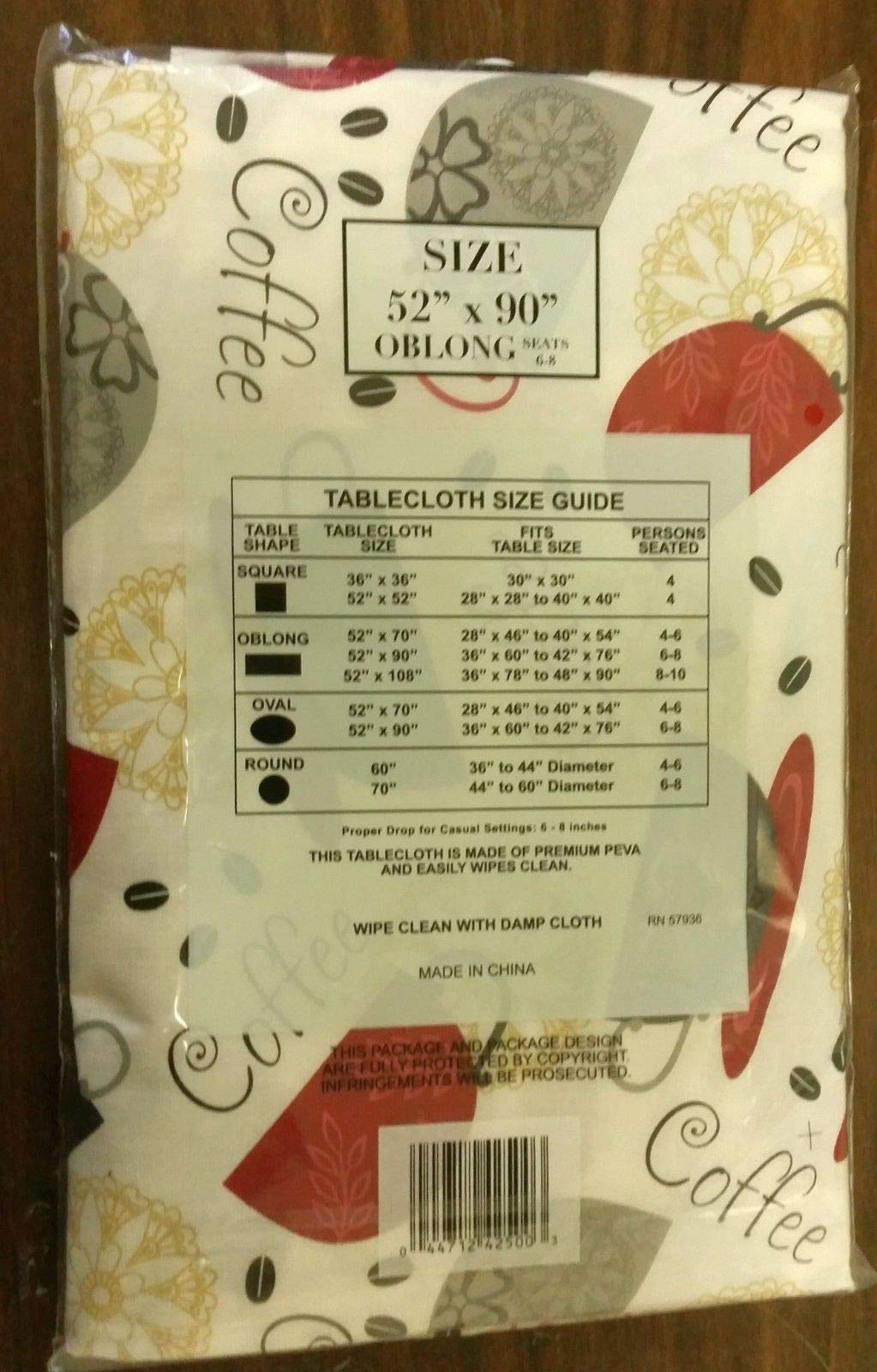 THE RAISE Tablecloth 52"x 90" (6-8 PPL) Oblong, Coffee Cups & Beans # 1
