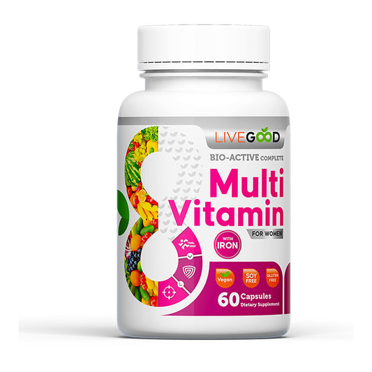 Women's Bio-Active Complete Multivitamin with Iron, Vitamin A, B12, C, E, Lycopene, Vegan, 60 Capsules