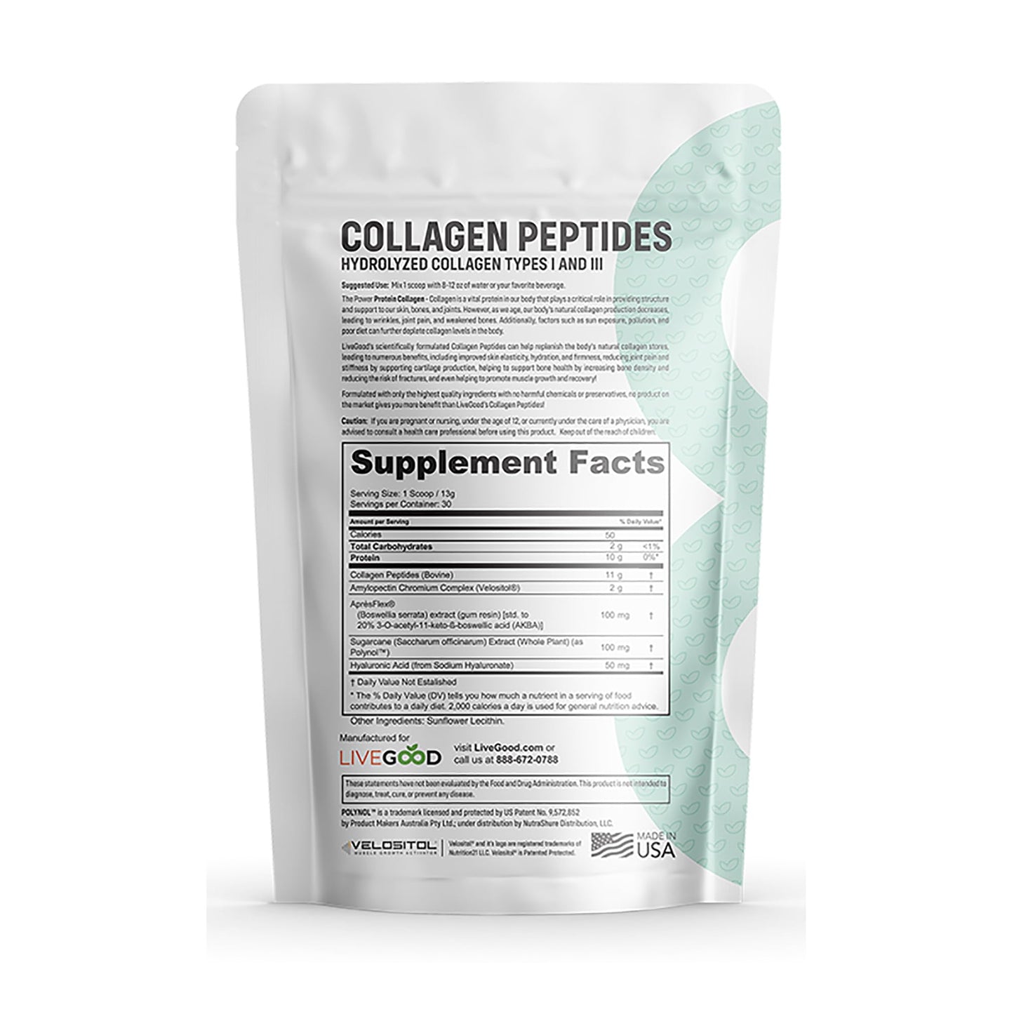 Collagen Peptides Powder with Hyaluronic Acid, Hydrolyzed Collagen Type 1 & 3 Protein Supplement for Healthy Skin, Nails, Bones & Joints, Unflavored, 30 Servings
