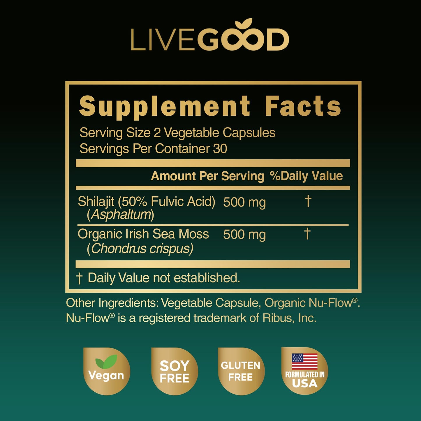 Himalayan Shilajit & Organic Sea Moss, Rich in Fulvic Acid & Iodine, Vegan & Gelatin-Free, 60 Capsules