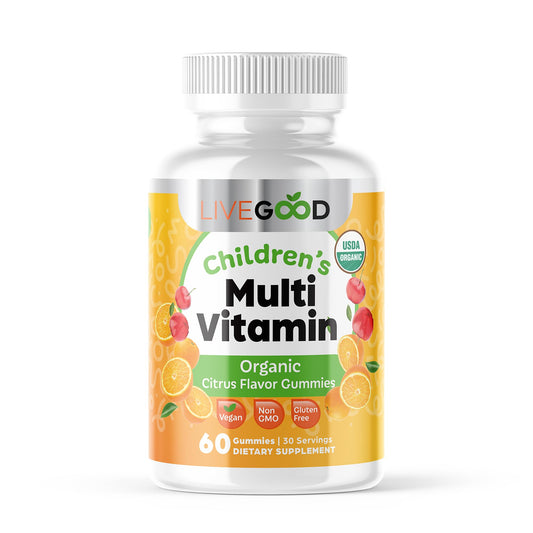 Organic Childrens Multivitamin Gummies, Chewable Daily Supplement with Vitamin C & Zinc for Kids, Citrus Flavor, 60 Gummies