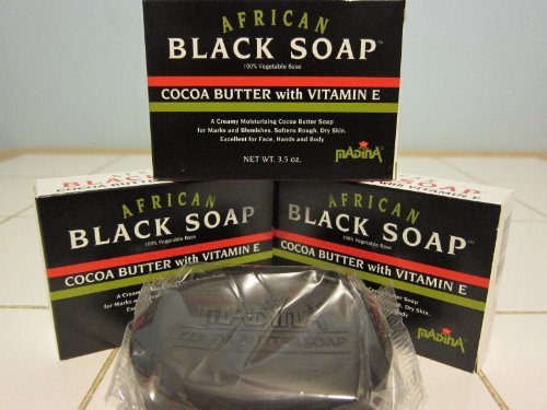 African Black Soap Cocoa Butter with Vitamin E (Pack of 3) by Mayflower Wellness