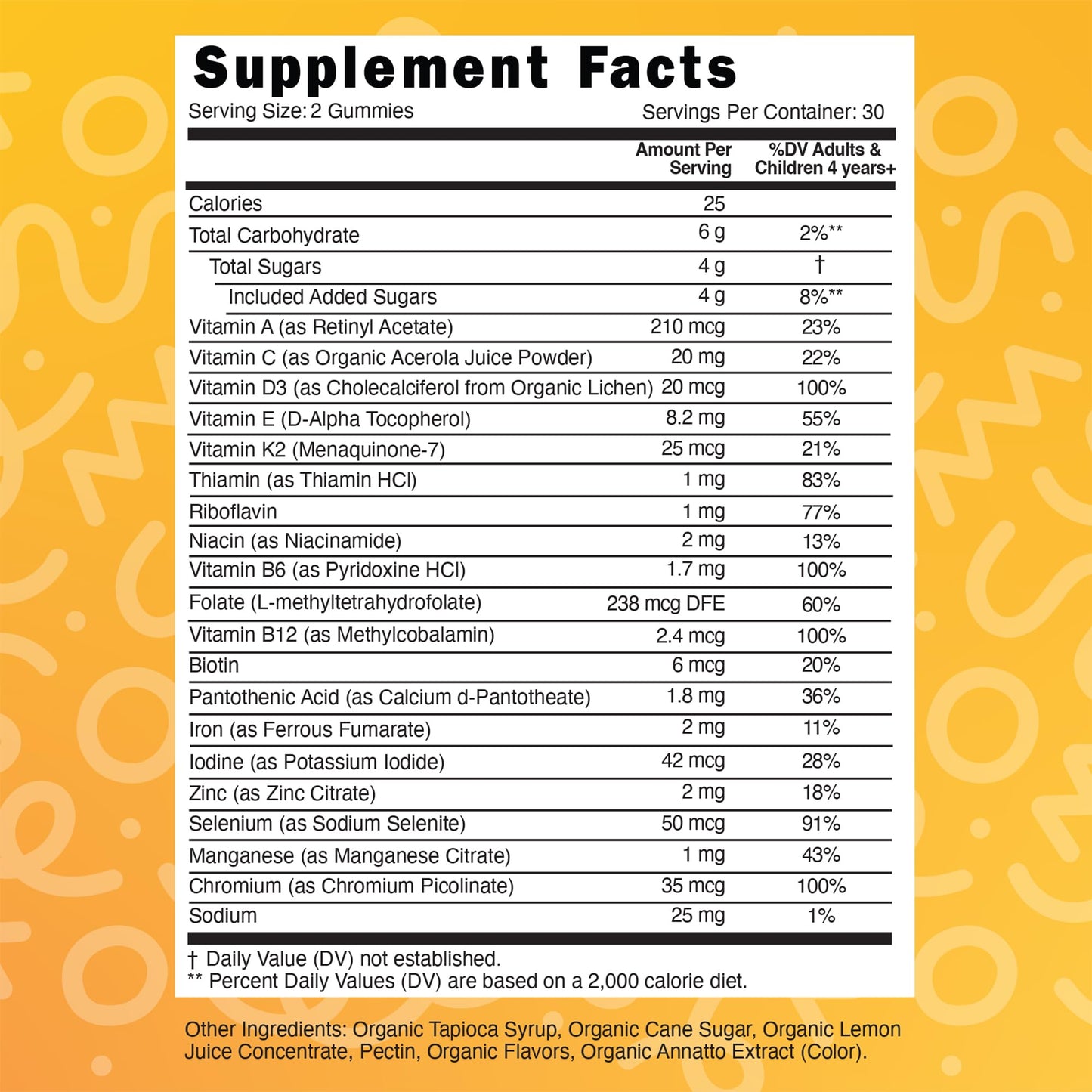 Organic Childrens Multivitamin Gummies, Chewable Daily Supplement with Vitamin C & Zinc for Kids, Citrus Flavor, 60 Gummies