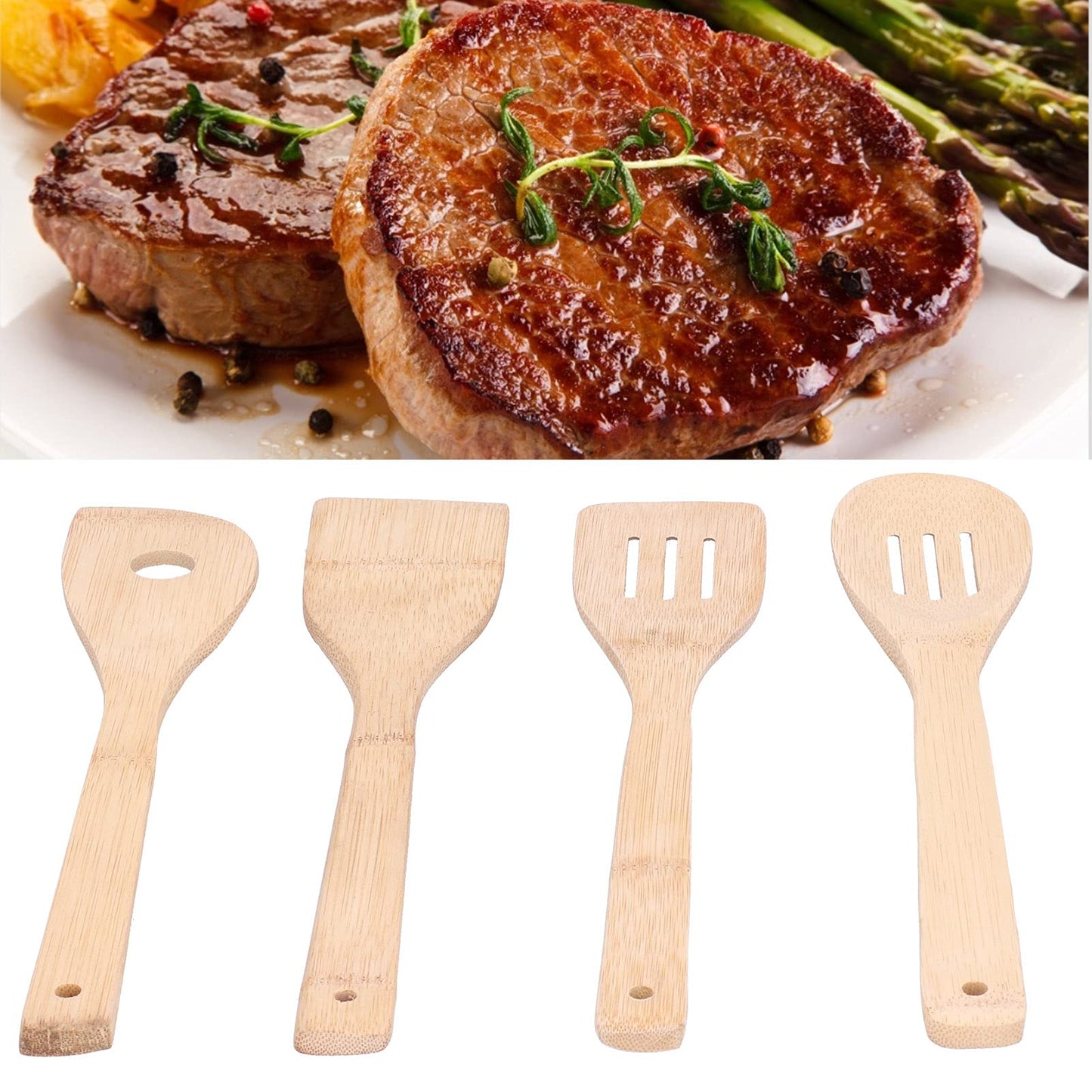 Glomora 4Pcs Kitchen Cooking Utensils Set, Cooking Spoon Square Spatula Circular Slotted Spatula Kitchen Utensil, Quality Kitchen Baking and Cooking Tools