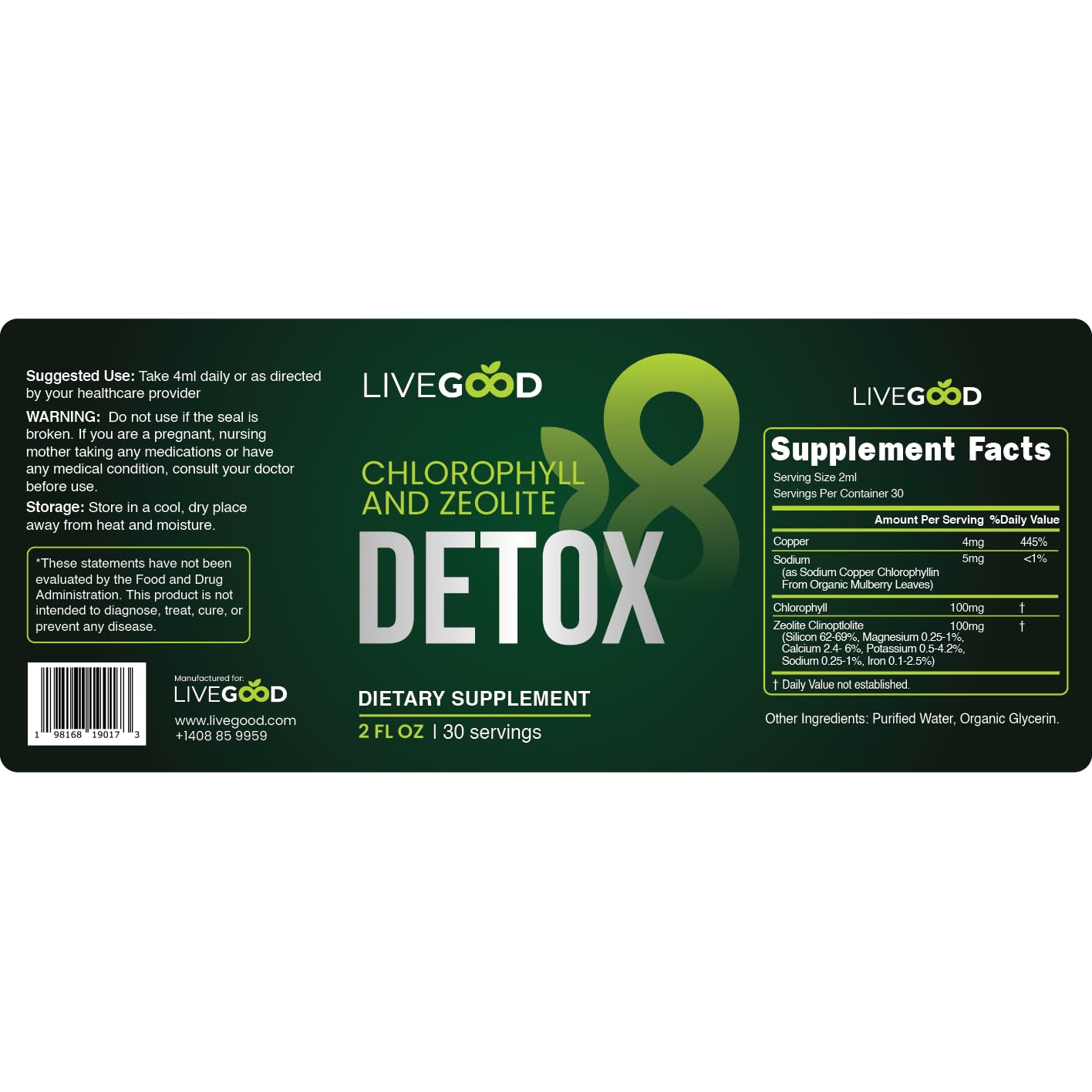 Chlorophyll and Zeolite Detox Supplement, 2 fl oz, 30 Servings