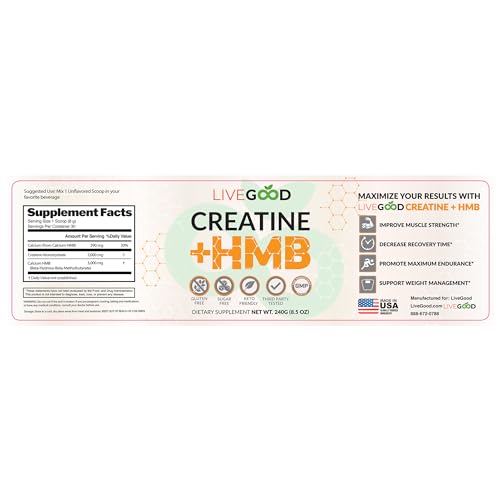 Creatine Plus HMB Supplement, 3g HMB for Muscle Strength & Recovery, 8.5oz.
