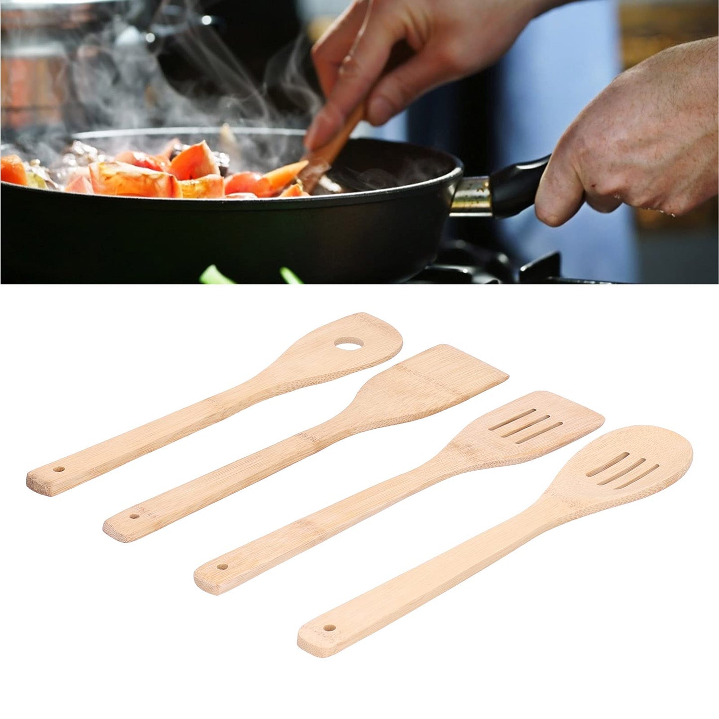 Glomora 4Pcs Kitchen Cooking Utensils Set, Cooking Spoon Square Spatula Circular Slotted Spatula Kitchen Utensil, Quality Kitchen Baking and Cooking Tools