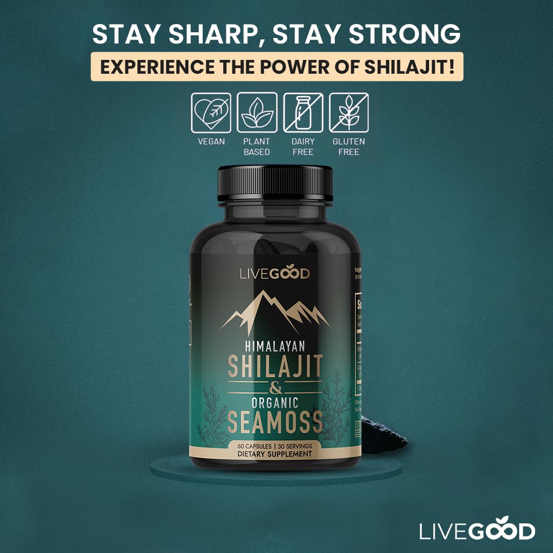 Himalayan Shilajit & Organic Sea Moss, Rich in Fulvic Acid & Iodine, Vegan & Gelatin-Free, 60 Capsules