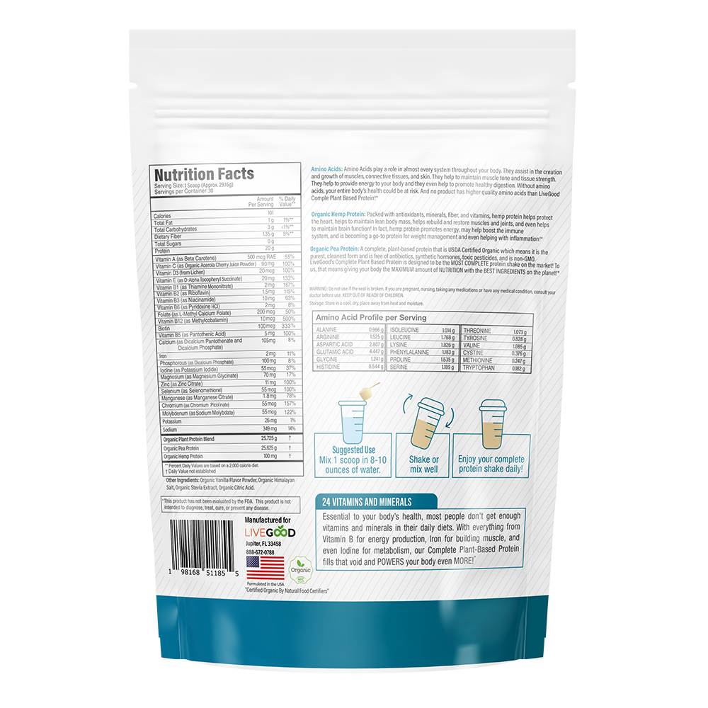 Protein Organic Complete Plant-Based, 874.5g / 30.8oz